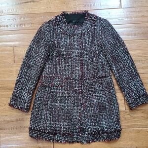 Ann Taylor Black and Red Tweed Fringe Blazer